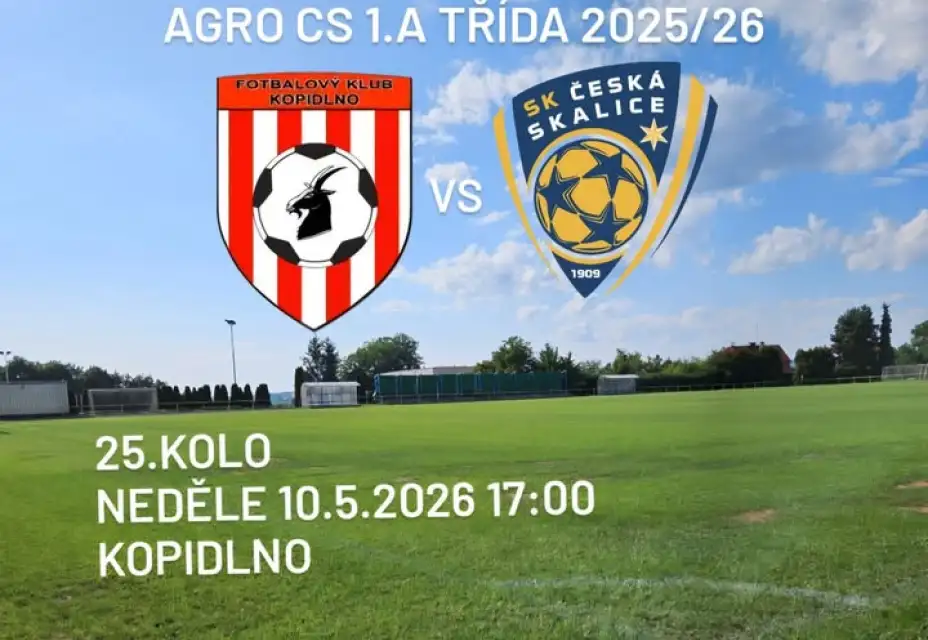 Zápas áčka FK Kopidlno vs SK Česká Skalice se hraje v neděli